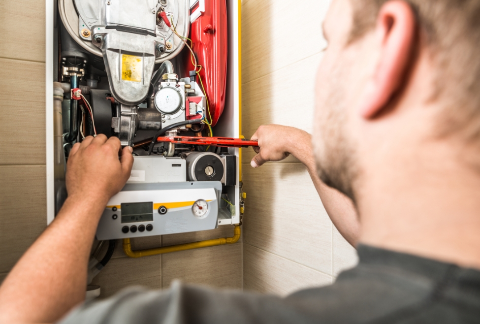 An HVAC technician performing a furnace repair and tune-up, ensuring efficient heating for the winter season. This image represents the professional furnace repair, maintenance, and inspection services offered by Arctic Air in areas like Palmdale, Lancaster, Tehachapi, Quartz Hill, Littlerock, and Acton, CA, to keep homes warm and energy-efficient during colder months. furnace repair, heating maintenance, furnace tune-up, HVAC technician, heating system inspection, Arctic Air, Palmdale CA, Lancaster CA, Tehachapi CA, Quartz Hill CA, Littlerock CA, Acton CA, energy efficiency, winter heating, home comfort, HVAC services, professional heating repair.